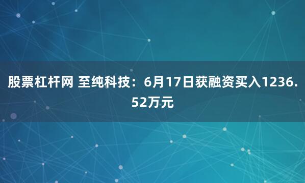 股票杠杆网 至纯科技：6月17日获融资买入1236.52万元